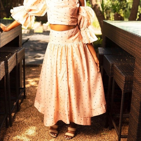 Peach with polka dots off the shoulder top - Picture 2 of 2